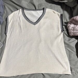 Striped Trim V-Neck Sleeveless Top